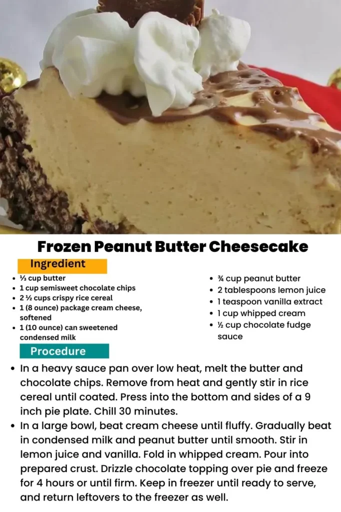 ingredients and instructions to make Icy Peanut Butter Cheesecake Treat