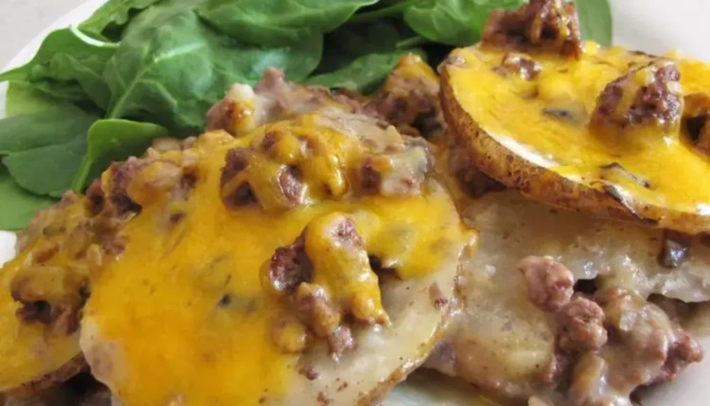 A delicious blend of hearty ground beef, tender potatoes, and a medley of savory spices, all smothered in a rich layer of melted cheese.A delicious blend of hearty ground beef, tender potatoes, and a medley of savory spices, all smothered in a rich layer of melted cheese.