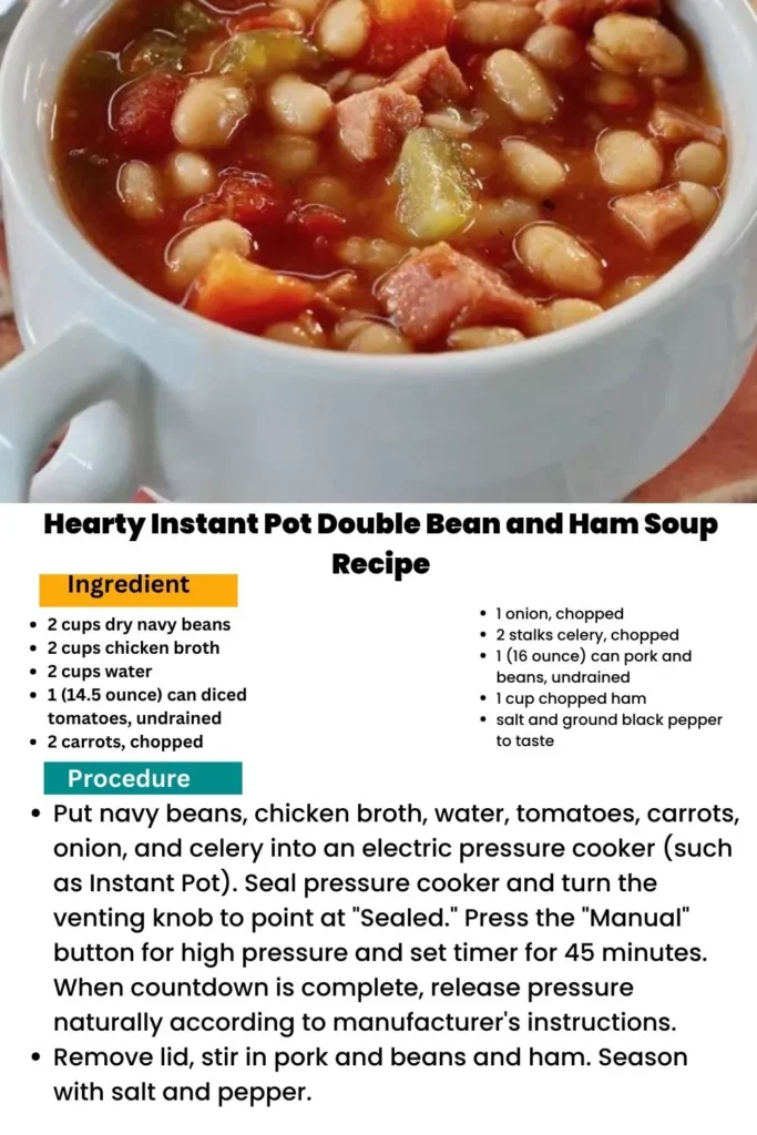 ingredients and instructions to make "Savory Instant Pot Ham and Bean Medley Soup"