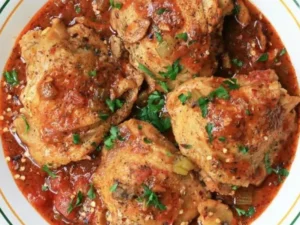With tender chicken simmered in a rich tomato sauce, flavored with traditional Italian herbs and spices, this dish is sure to delight your taste buds.