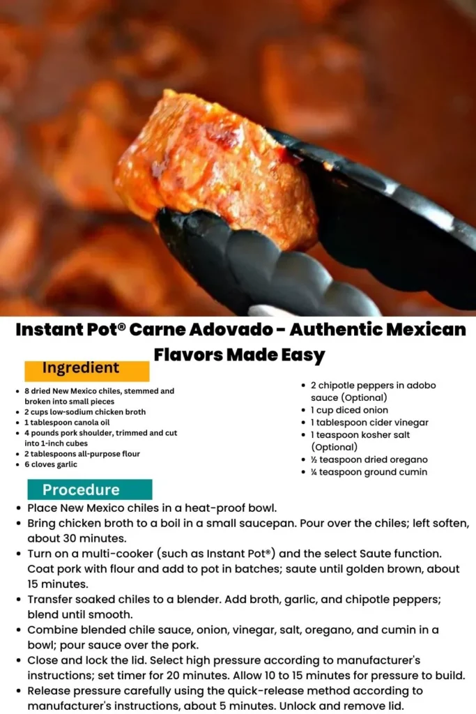 ingredients and instructions to make Mexican-style Instant Pot® Carne