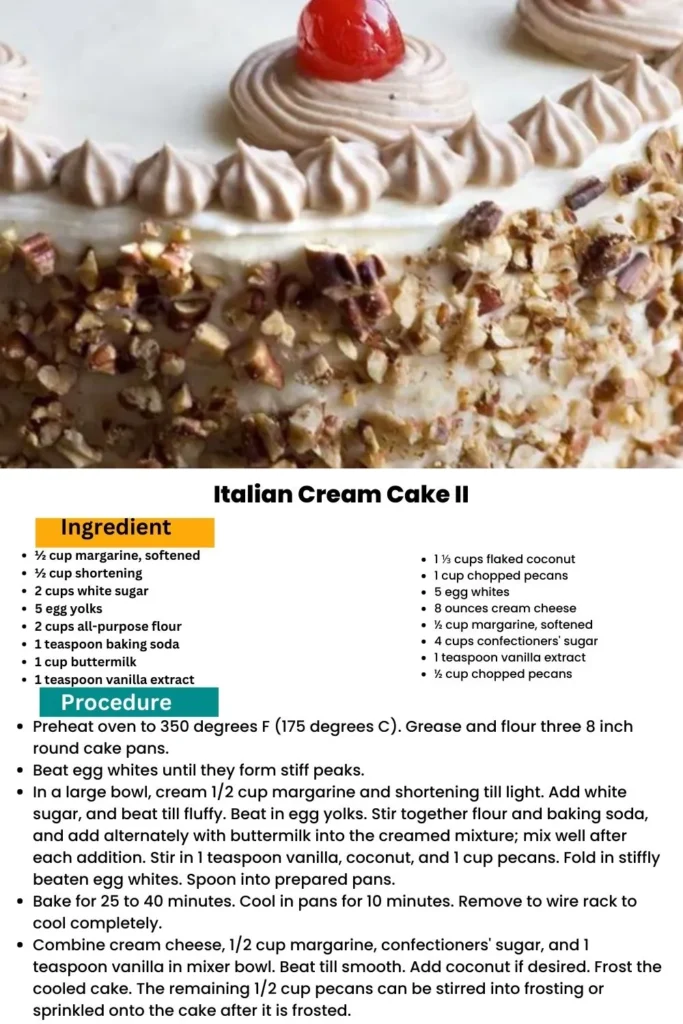 ingredients and instructions to make Creamy Dreamy Italian Cake II