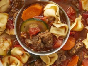 This hearty and flavorful soup combines savory Italian sausage, perfectly cooked tortellini, and a rich tomato broth infused with just the right amount of spice.