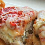 Tender, succulent chicken breasts are generously filled with a delectable blend of rich Parmesan cheese and sun-ripened tomatoes, creating a burst of flavors with every bite.