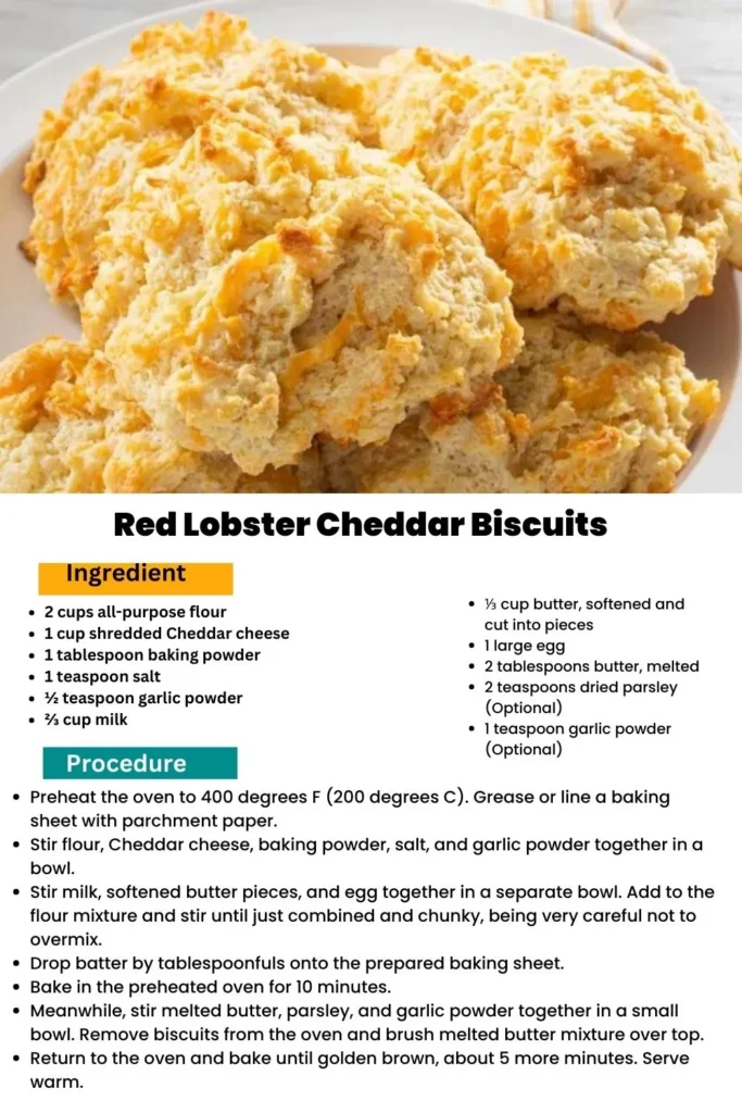 ingredients and instructions to make Cheesy Cheddar Biscuits à la Red Lobster