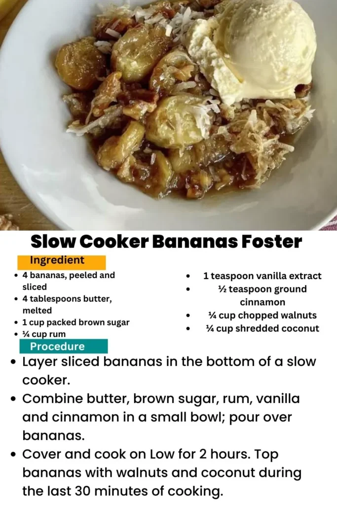 ingredients and instructions to make Cinnamon Banana Bliss: Slow Cooker Style