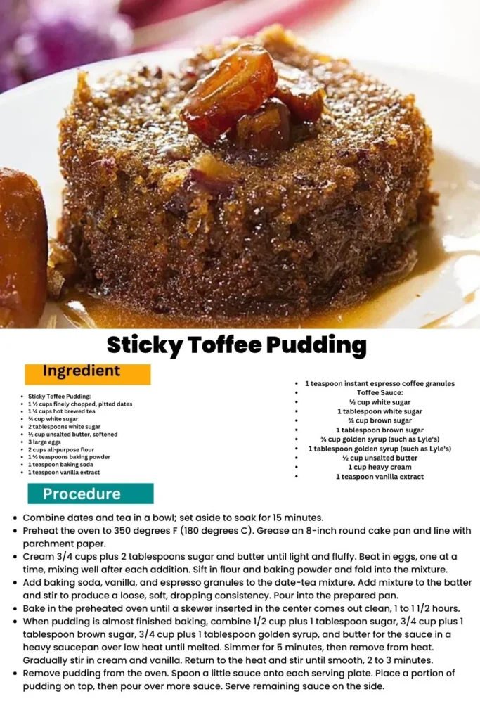 ingredients and instructions to make Vanilla Toffee Pudding