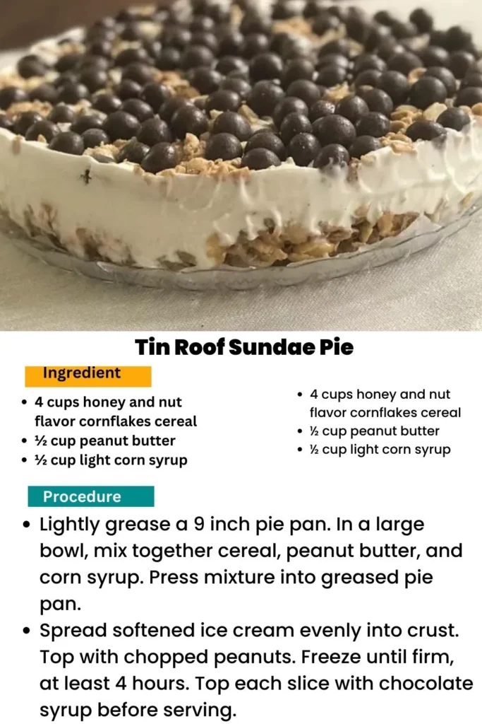 ingredients and instructions to make Gourmet Tin Roof Sundae Pie Parfait