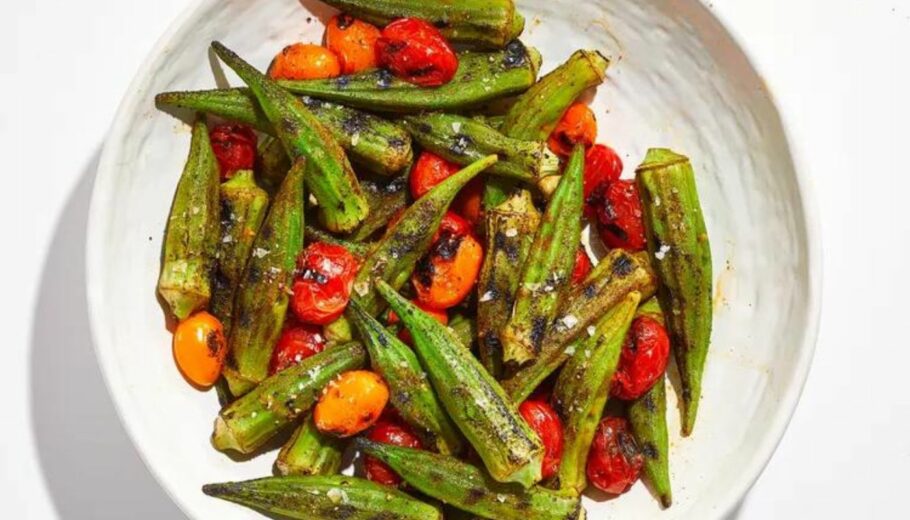 RECIPE Grilled Okra and Grape Tomatoes