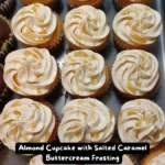 Close-up of an Almond Cupcake with Salted Caramel Buttercream Frosting