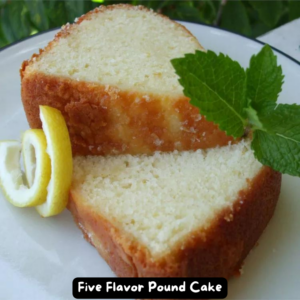 A beautifully glazed Five Flavor Pound Cake on a wire rack.