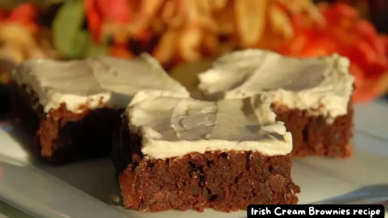 Close-up of rich Irish Cream Brownies topped with creamy frosting.