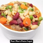 Bowl of Poor Man's Pasta Fagioli Soup with Vegetables