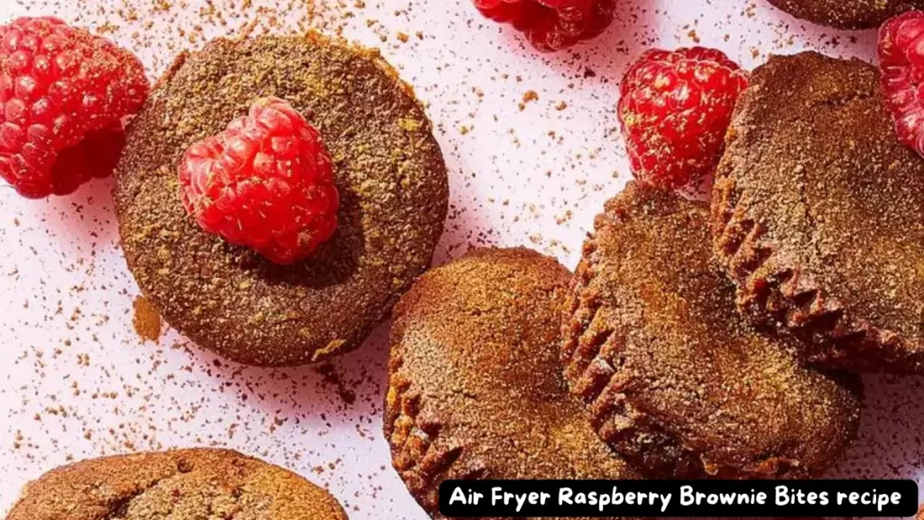 Delicious air fryer raspberry brownie bites topped with fresh raspberries