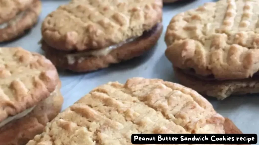 Close-up of peanut butter sandwich cookies with creamy filling
