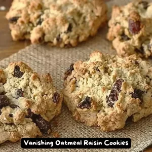 A plate of freshly baked vanishing oatmeal raisin cookies.