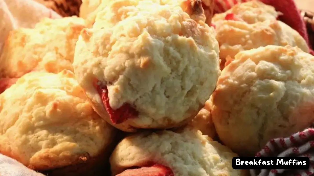 A close-up of freshly baked breakfast muffins with a golden crust.