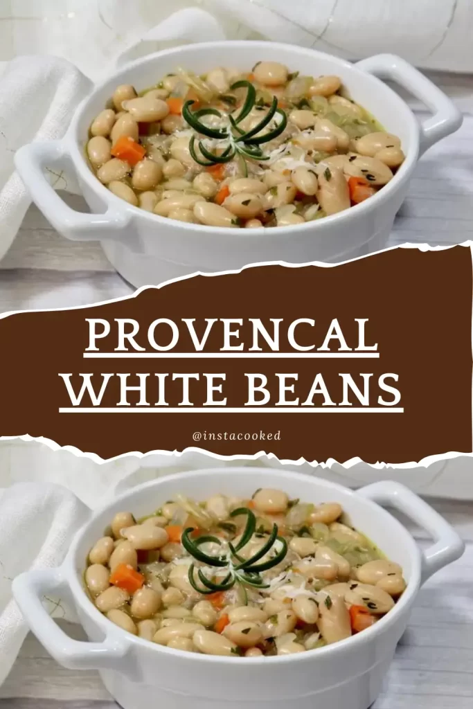 Provencal White Beans in a white bowl, served as a savory side dish.