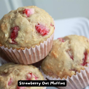 Strawberry Oat Muffins on a Wooden Table