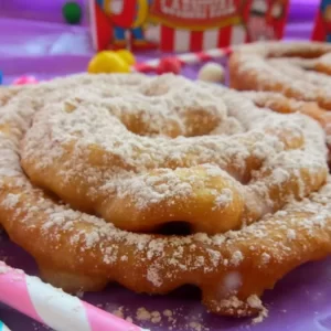 Crispy golden funnel cake dusted with cinnamon and powdered sugar, made using Tres Estrellas Churro Mix.